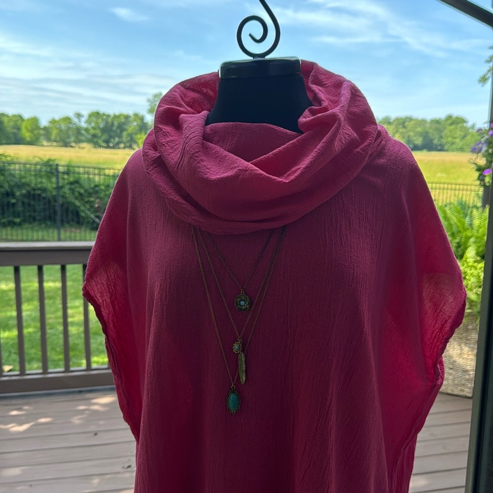 Oh My Gauze! Jenn cowl neck lagenlook top in watermelon - size 3 = XL - 2X